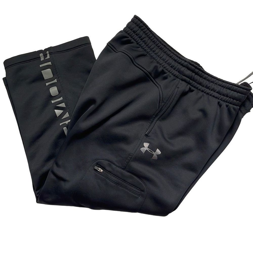 Under Armour Mens Track Pants Sweatpants Workout Loose Black Size XL (HEMMED 26”